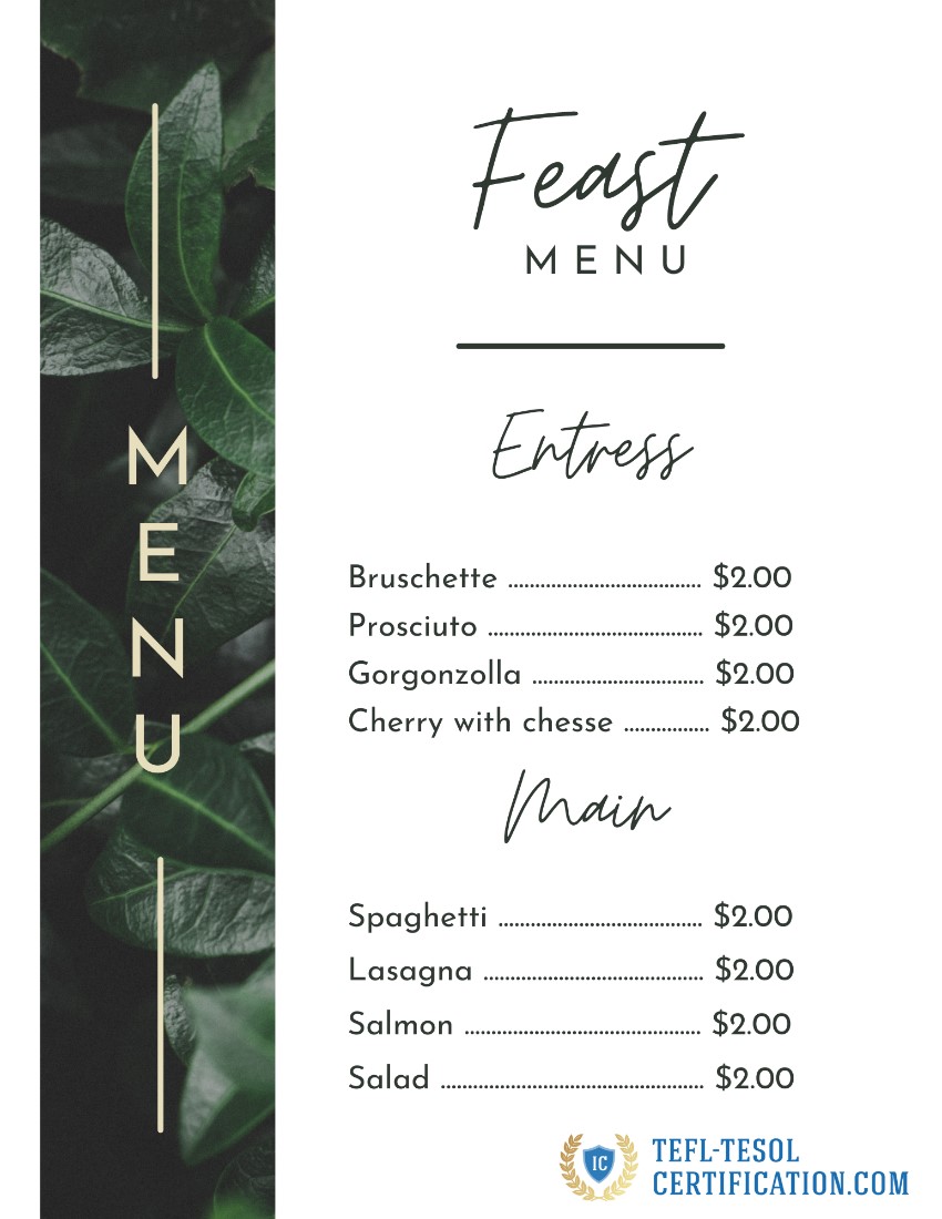 Feast menu